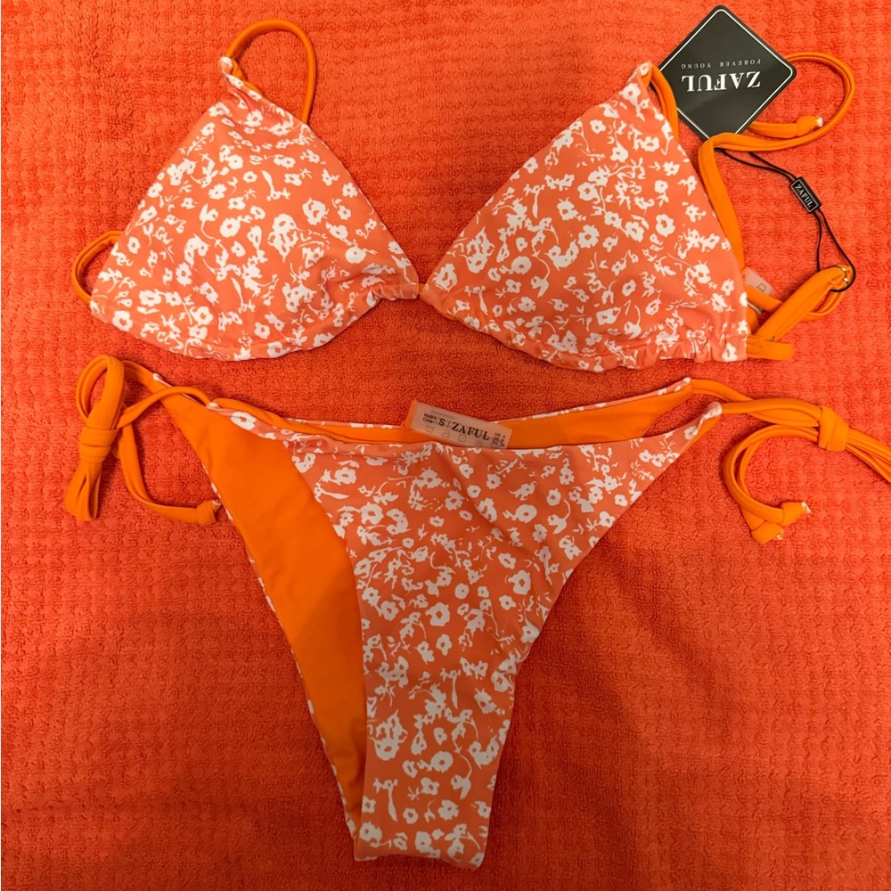 ZAFUL Women's Triangle Bikini Floral String Bikini Set
